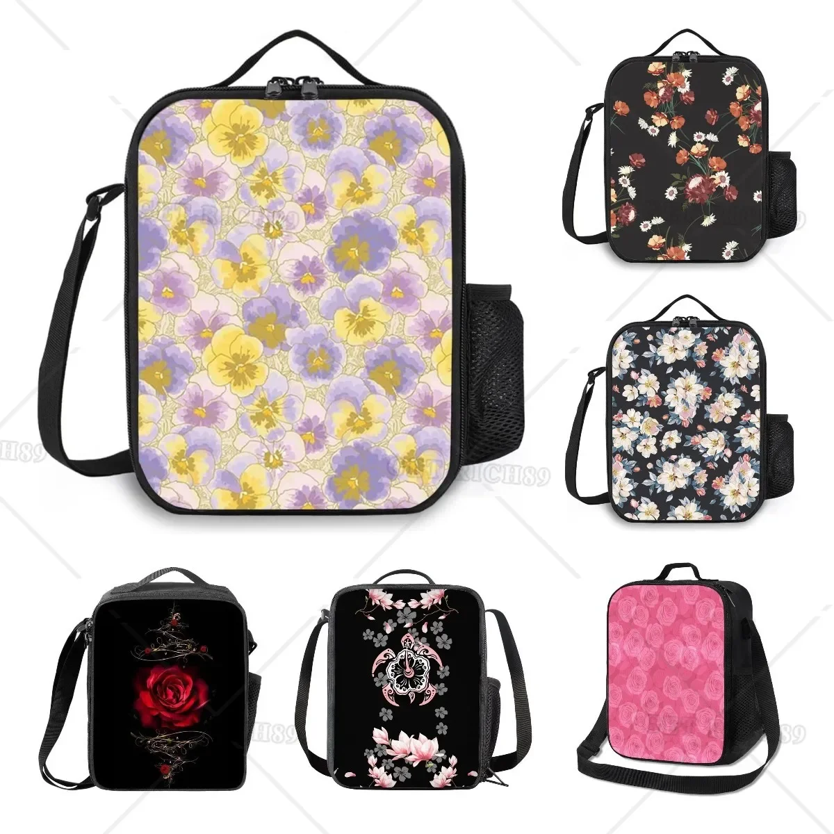 

Hand Drawn Watercolor Flowers Floral Lunch Bag Insulated Durable Insulated Lunch Box Reusable Tote Bag for Adult Men Women