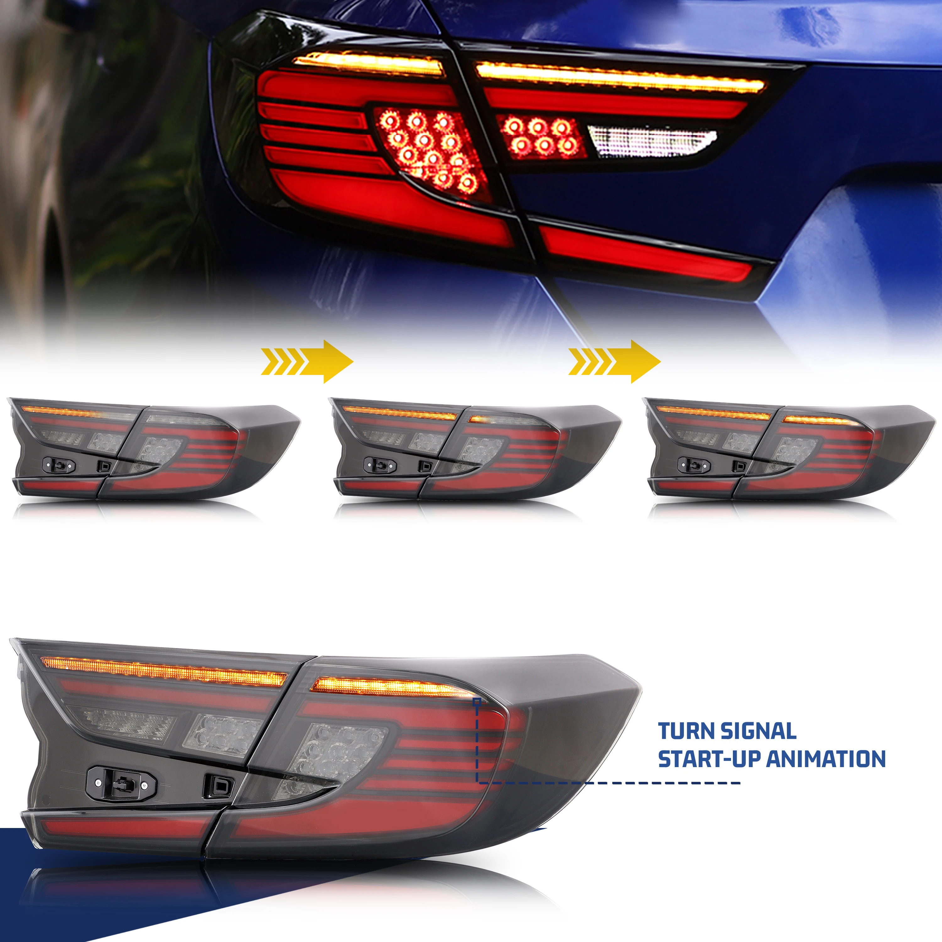 LED V2 Tail Lights for Honda Accord 10th Gen 2018 2019 2020 2021 2022 Start up Animation Sequential Indicator