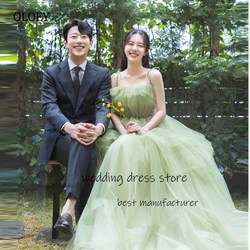 OLOEY 2025 Fairy Green Tulle abiti lunghi da ballo corea Lady Straps Ruffles Princess abiti da sera Princess Formal Party Dress
