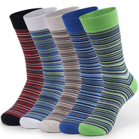 5 Pairs Size EU41-48 Breathable Soft Fashion Colorful Casual Men Combed Cotton Socks Stripe Grid Business Men's Dress Socks