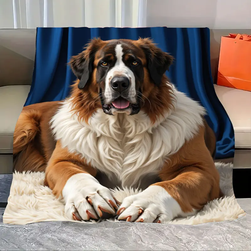 

1 шт. фланелевое одеяло, уютное одеяло с принтом Saint Bernard для домашнего декора — мягкое и теплое одеяло