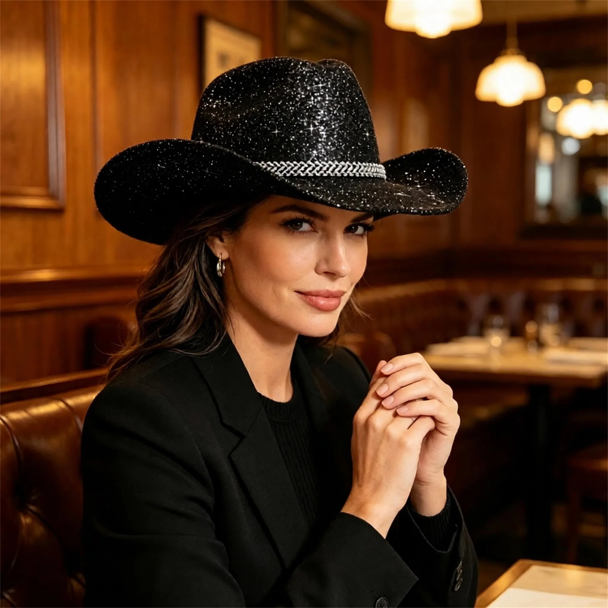 Wide Brim Sparkling-Glitter Hat Braid Trim Braid Trim Western Silver Braid Trim Sparkling Cowgirl Hat Compact Wide Brim