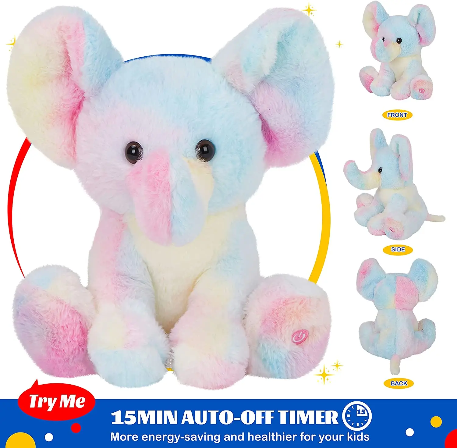 20-60cm Kawaii Luminous Stuffed Animal Rainbow Elephant Glow Plush Toys with LED Night Music Lights Lullabies Gifts for Kids