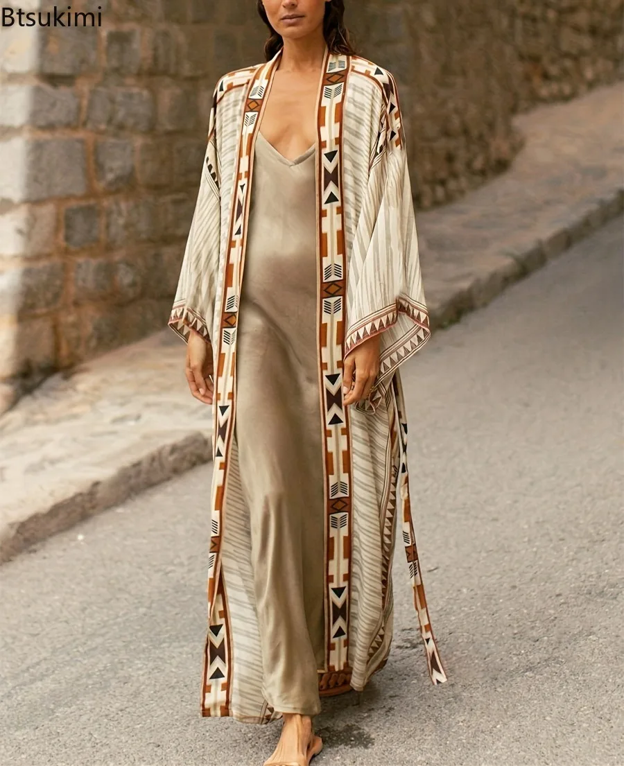 Vestido de playa para mujer 2026, kaftán con mangas, túnica de playa, pareo largo, cubrebañador, túnica de verano, ropa de playa