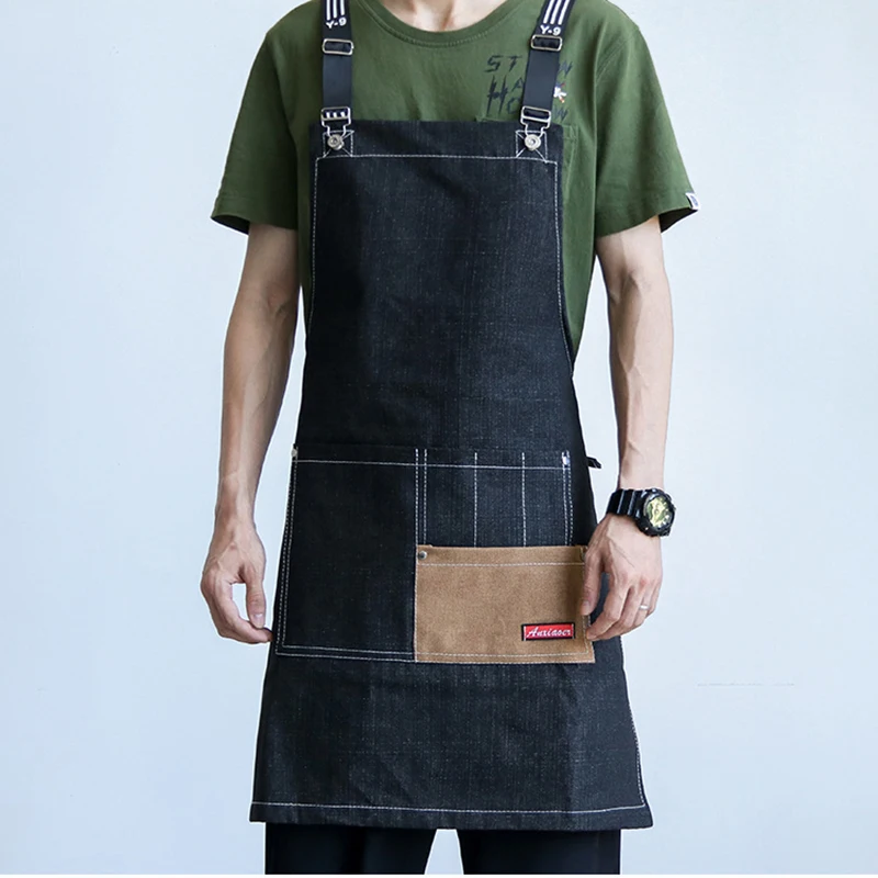 Fashionable Canvas Barber Apron With Multiple Pockets and Multifunctional Work Clothes Coffee Shop Waiter Anti Fouling Apron