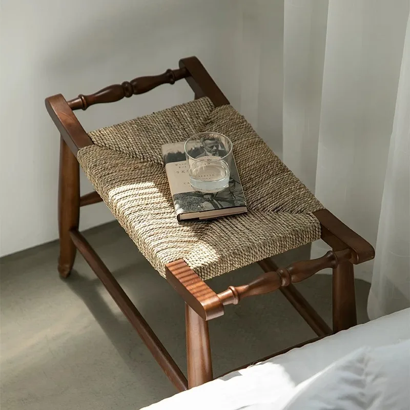 Nordic Solid Wood Rattan Ottoman 2