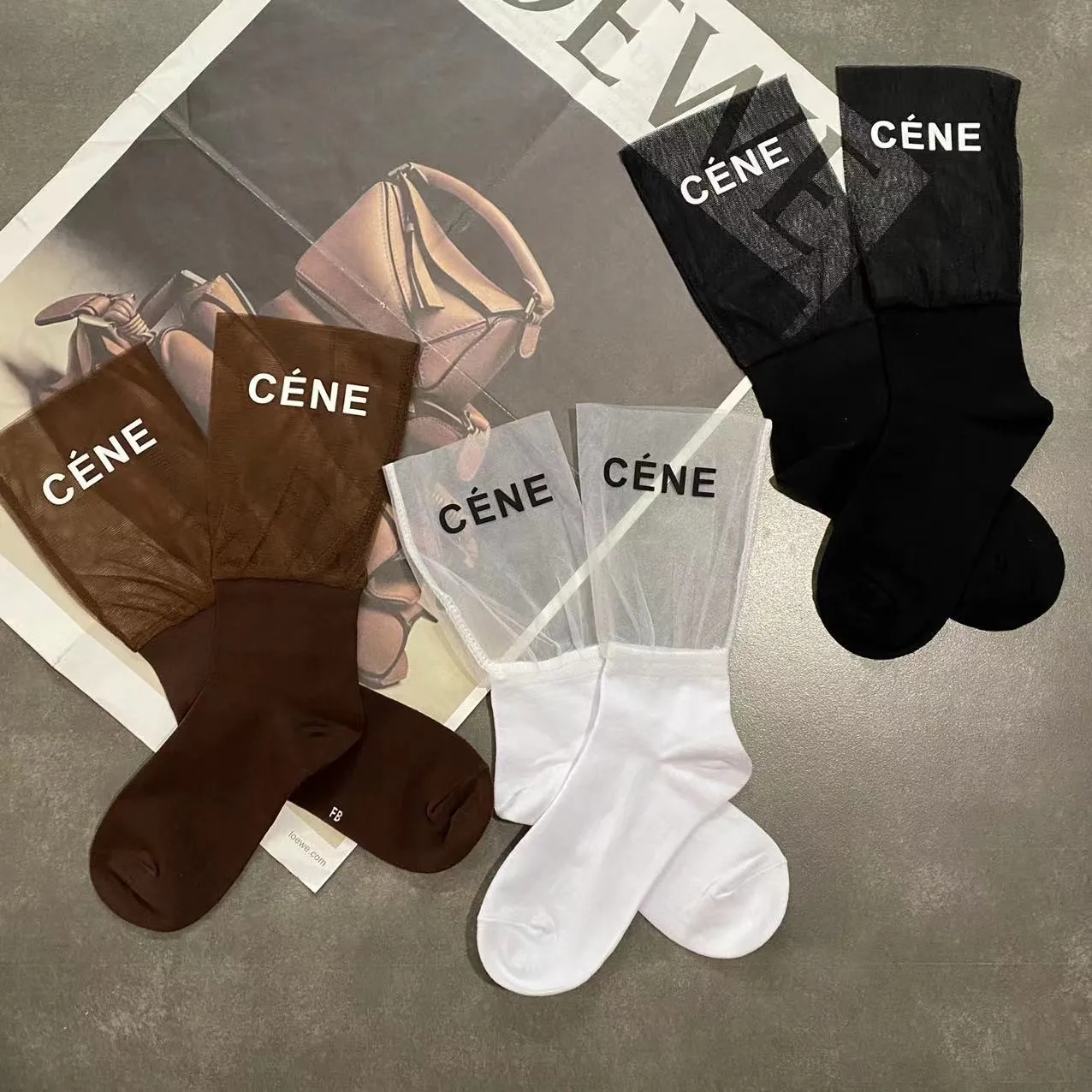 2023 Summer New Socks Women's Mesh Patchwork Letter Printed Mid-tube Socks Foreign Air Pile Socks Personality Socks