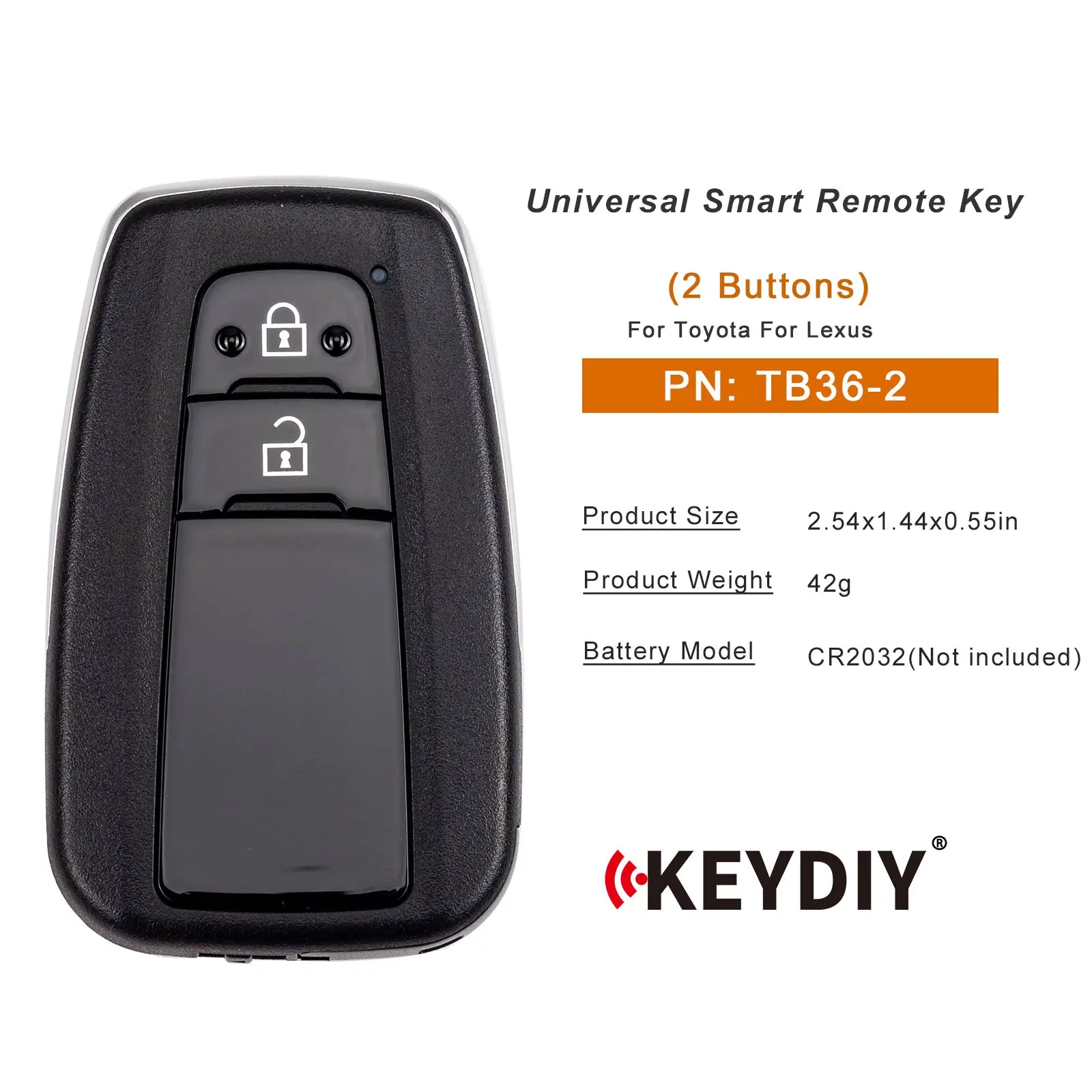 KEYDIY KD TB36-2 Universal Smart Remote Key 2 Buttons 8A Transponder TB Series Compatible Toyota Lexus Type