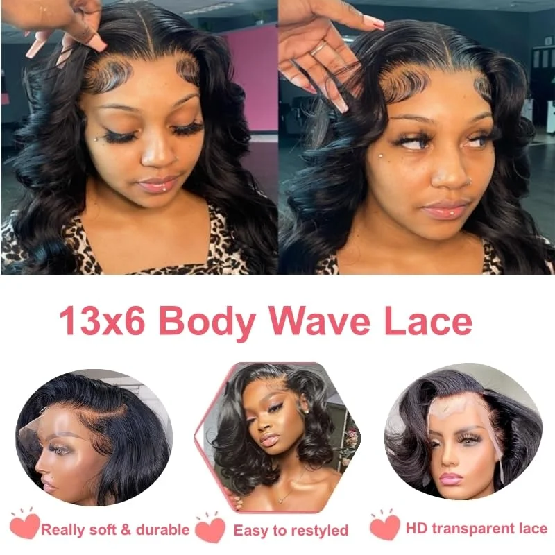 Body wave 13x6 hd wig bob rambut manusia frontal untuk WANITA 10 16 inci Body wave 13x4 wig bob depan renda obral obral