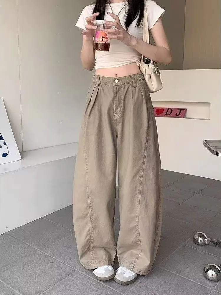 

American Retro Knife Jeans Women High Waist Large Size Loose Slimming Wide Leg Floor Length Pants Spring Season