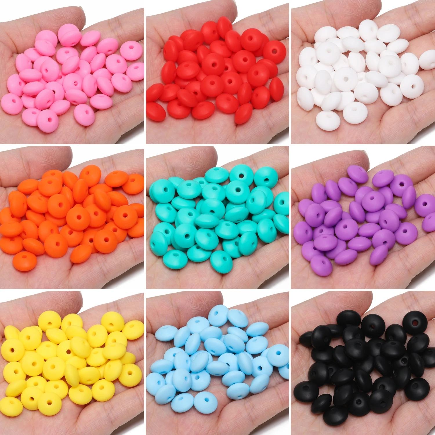 30pcs/lot 12mm 14mm Flat Round Silicone Beads Abacus Loose Bead for Diy Charms Bracelet Necklace Jewelry Making Accessories