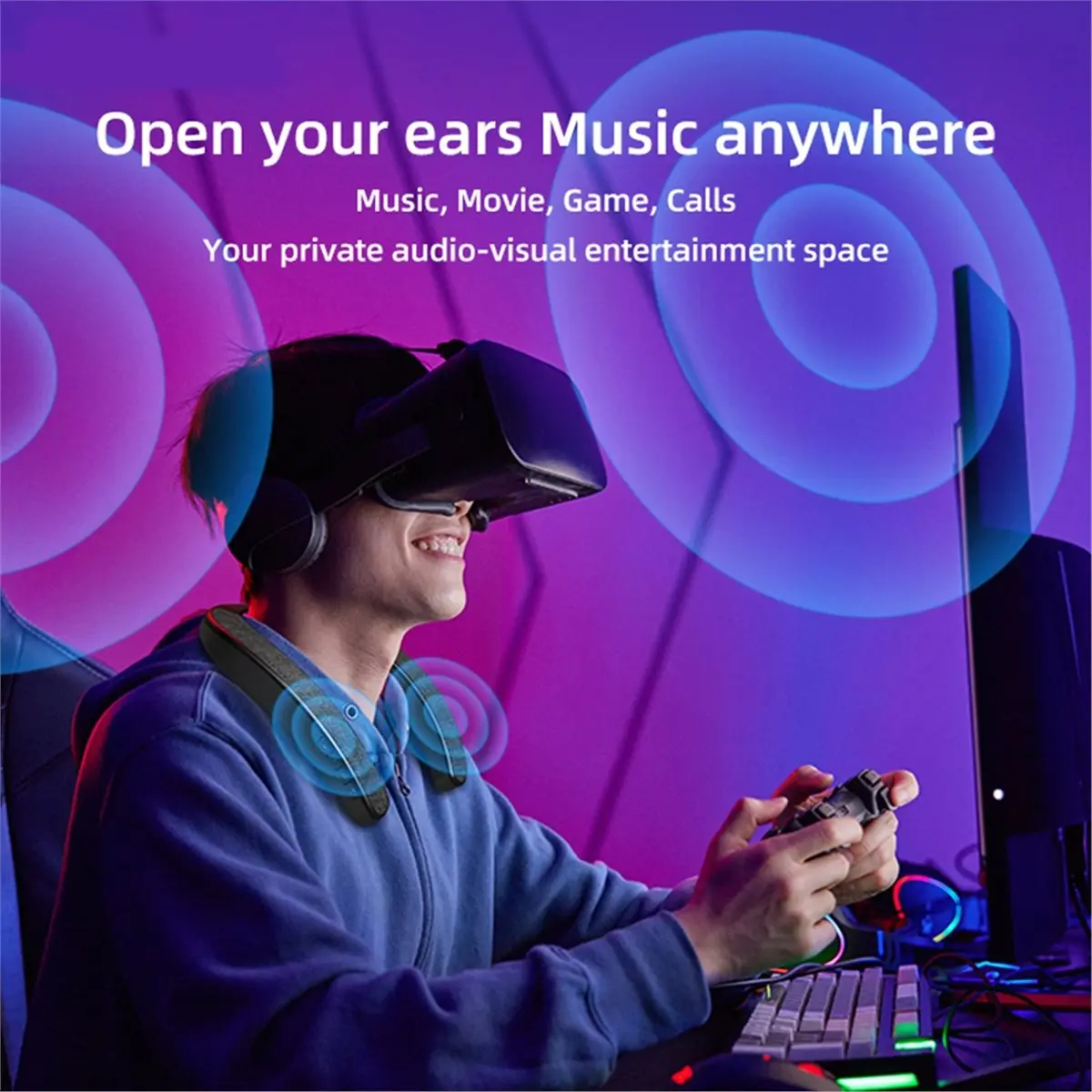 618 Mega Sale Wearable Neckband Speaker 3W X 2 Bluetooth 5.0 Hands-Free Ear-Free for TV Gaming Home Outdoor TF Card Support