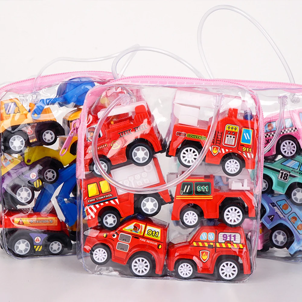 6/12Pcs Mini Inertial Pull Back Engineering Car Fire engine Set Child Kids Cartoon Toys Birthday Gift