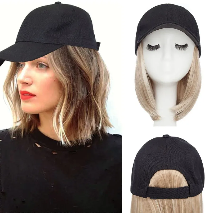 Hairro قبعة شعر مستعار قبعة بيسبول مع الشعر المرفقة قصيرة بوب قابل للتعديل قبعة الاصطناعية وصلات شعر للنساء شعر مستعار الكيماوي 11 170 جرام 8