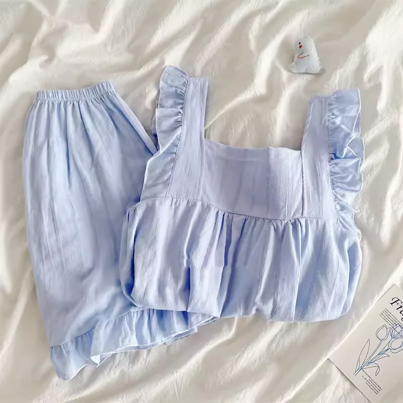 

Pure Cotton Linen Sweet Little Strap Spwear Women's Summer orts Home Clothes Two-Piece Set Simple Sle Casual Homewear