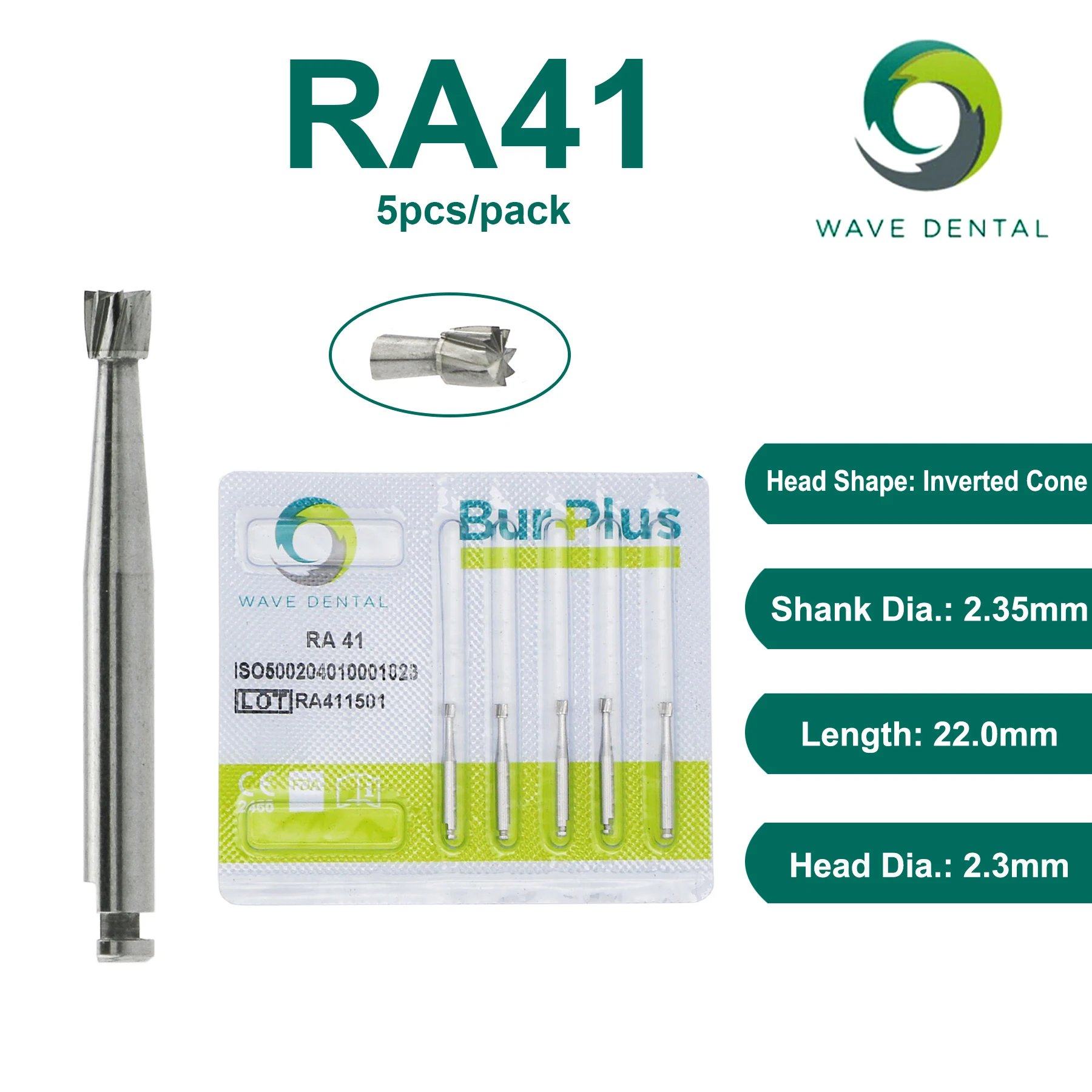 WAVE Dental Burs Tungsten Carbide Strawberries Dental Cutters RA41 Inverted Cone Head For Low Speed Handpiece Dentistry Lab