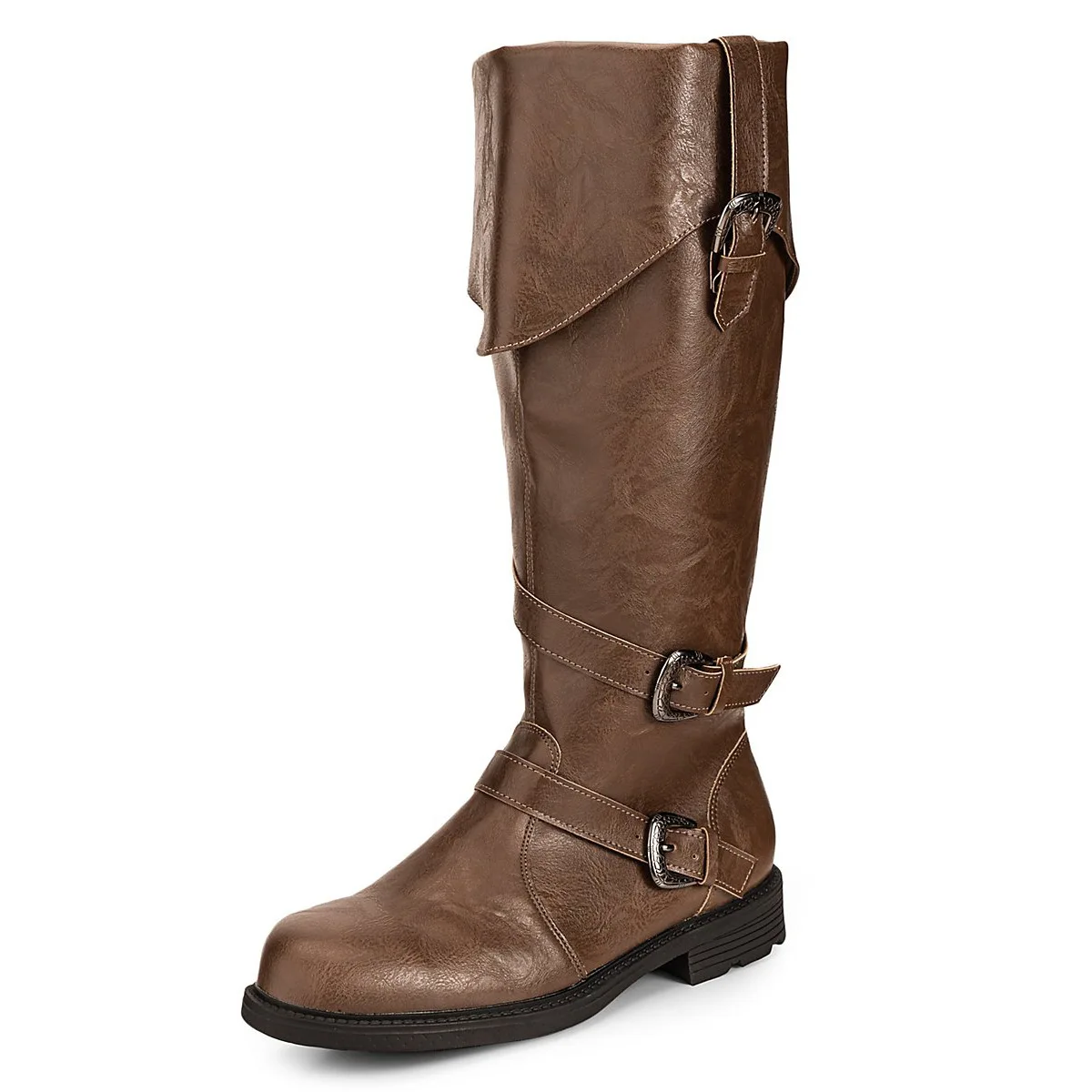 Herren Mittelalterliche Renaissance Piratenstiefel im Gothic-Stil, Schwarz-Braun, Halbhohe Stiefel für Halloween, Cosplay, Party, mit Schnallen, Niedrige Schuhe – Detail 6