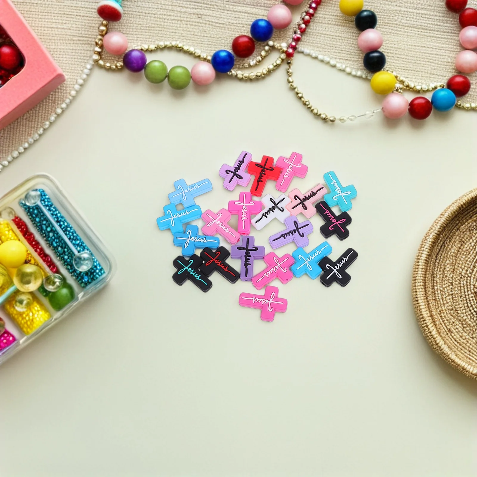 

20pcs Silicone Beads For Kids Cross-Shaped Spacer Beads Bulk Loose Jewelry Making Diy Bracelet Keychain Pen Accessories
