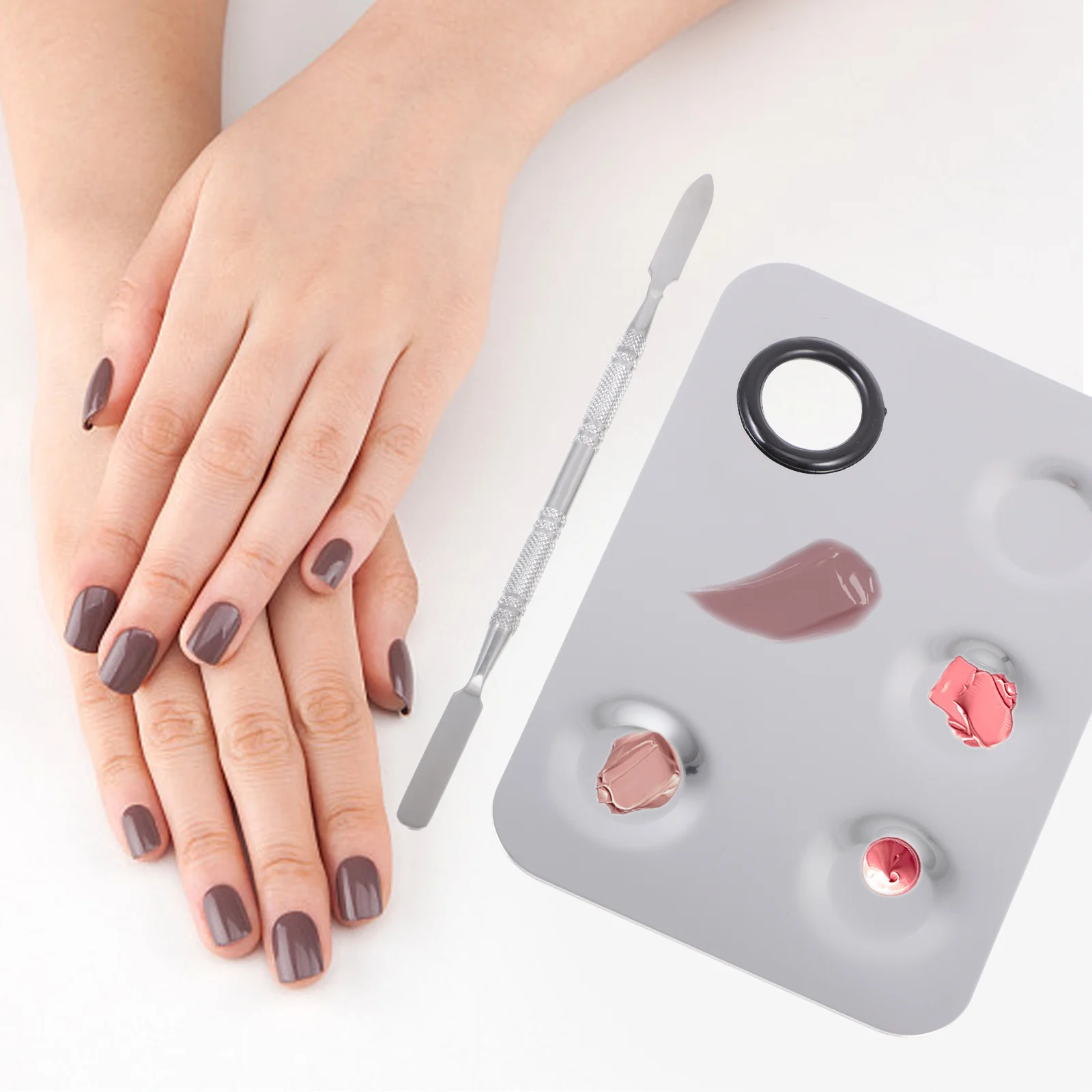 

1 Set Stainless Steel Nail Art Palette Portable Beauty Makeup Mixing Tray Manicure Color Board Lightweight Compact Multi-Use