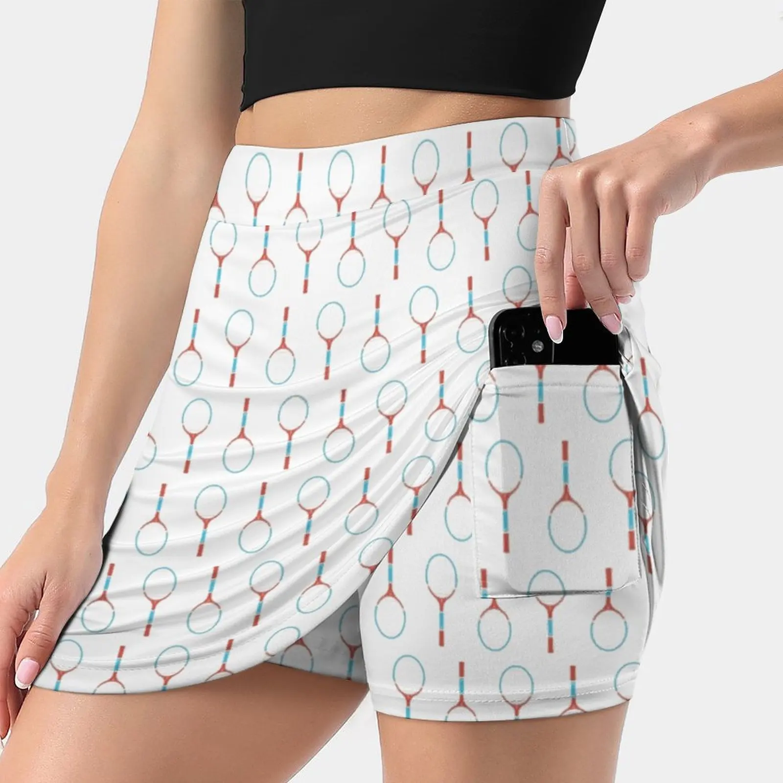 Retro Tennis Racket Sports Pattern Women's skirt With Pocket Vintage Skirt Printing A Line Skirts Summer Clothes Tennis Racket