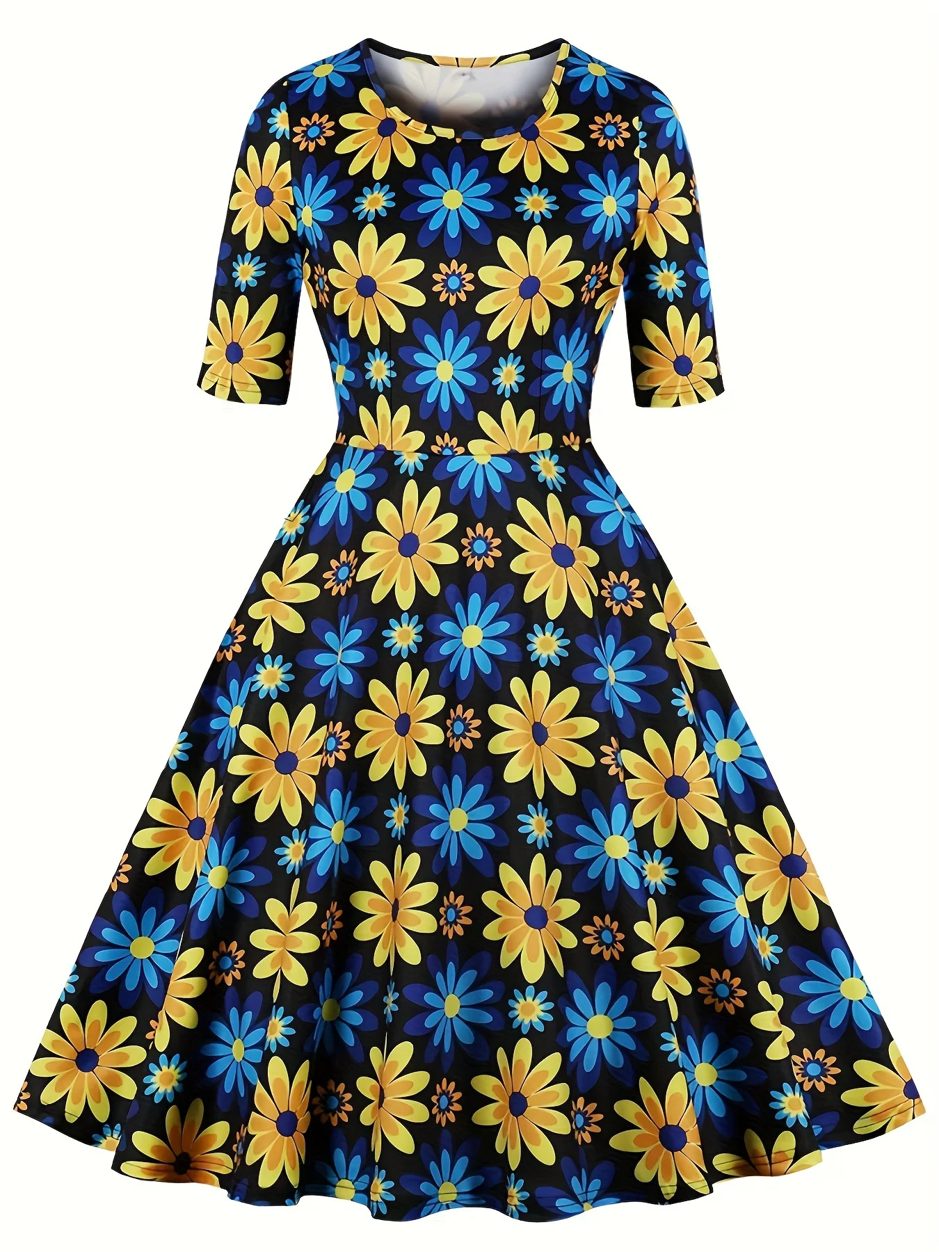 Vestido ajustado con estampado Floral de talla grande para mujer, elegante vestido de manga corta para primavera y verano