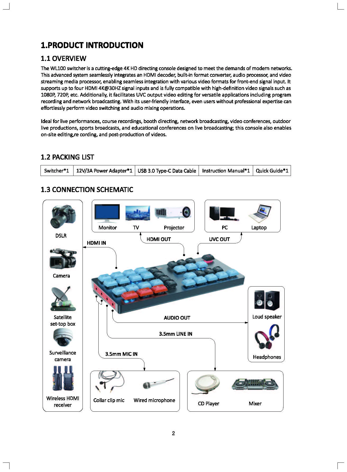 BOVBOX WL-100 4K Video Mixer Switcher Multifunctional Guide Broadcast switching station