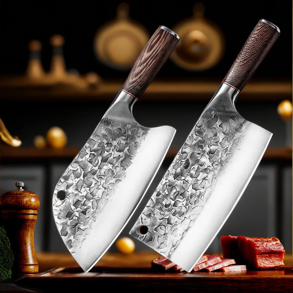 Slicing Knife Chopping Knife Hand Forged Kitchen Knife Solid Wood Clad Steel Handle 5Cr15 High Carbon Steel High Hardness Sharp