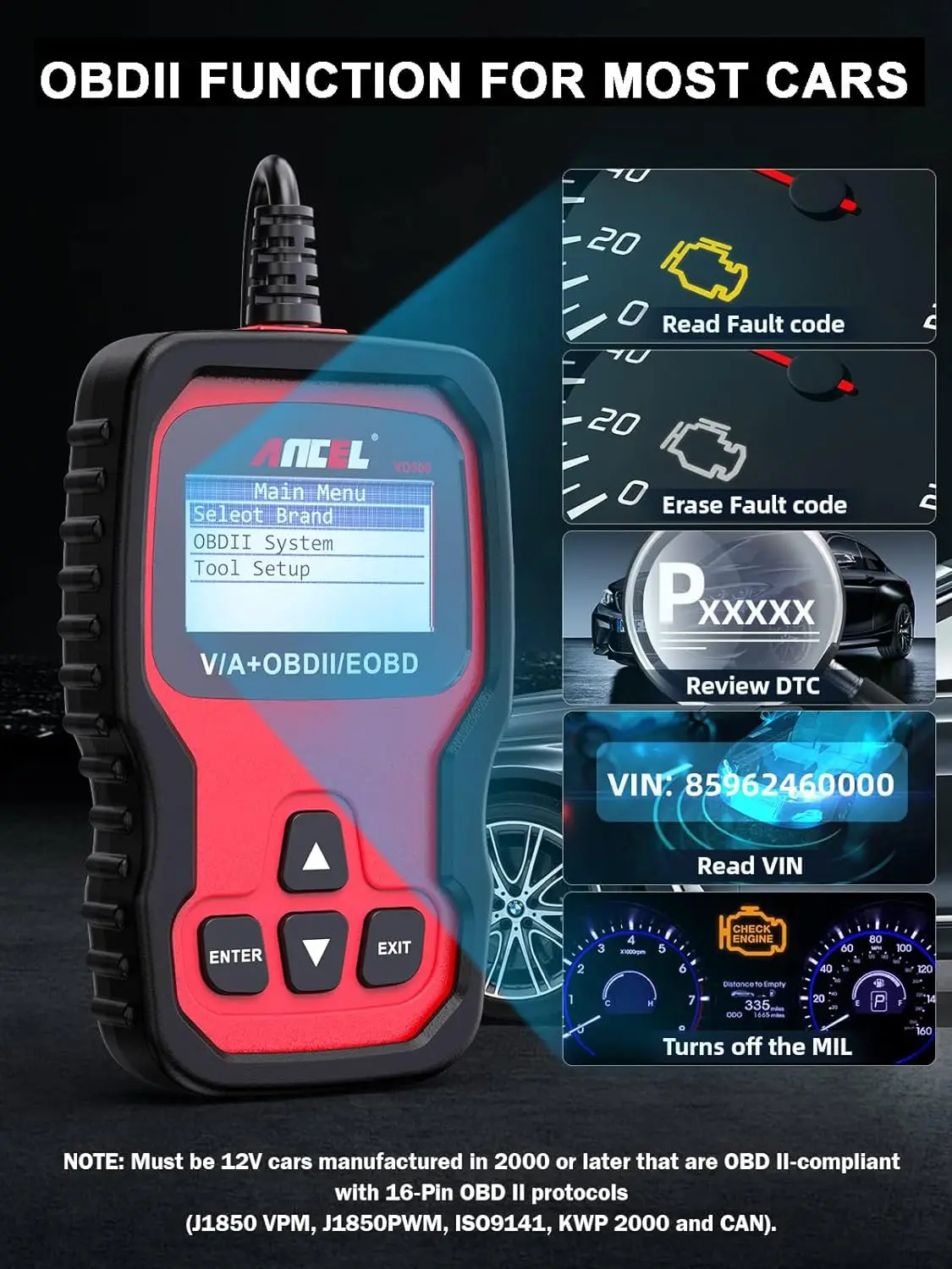 Ancel VD500 OBD2 Automotive Scanner Code Reader Full System Diagnostic Tools Engine Check EPB ABS Oil Reset For VAG VW Audi Skod