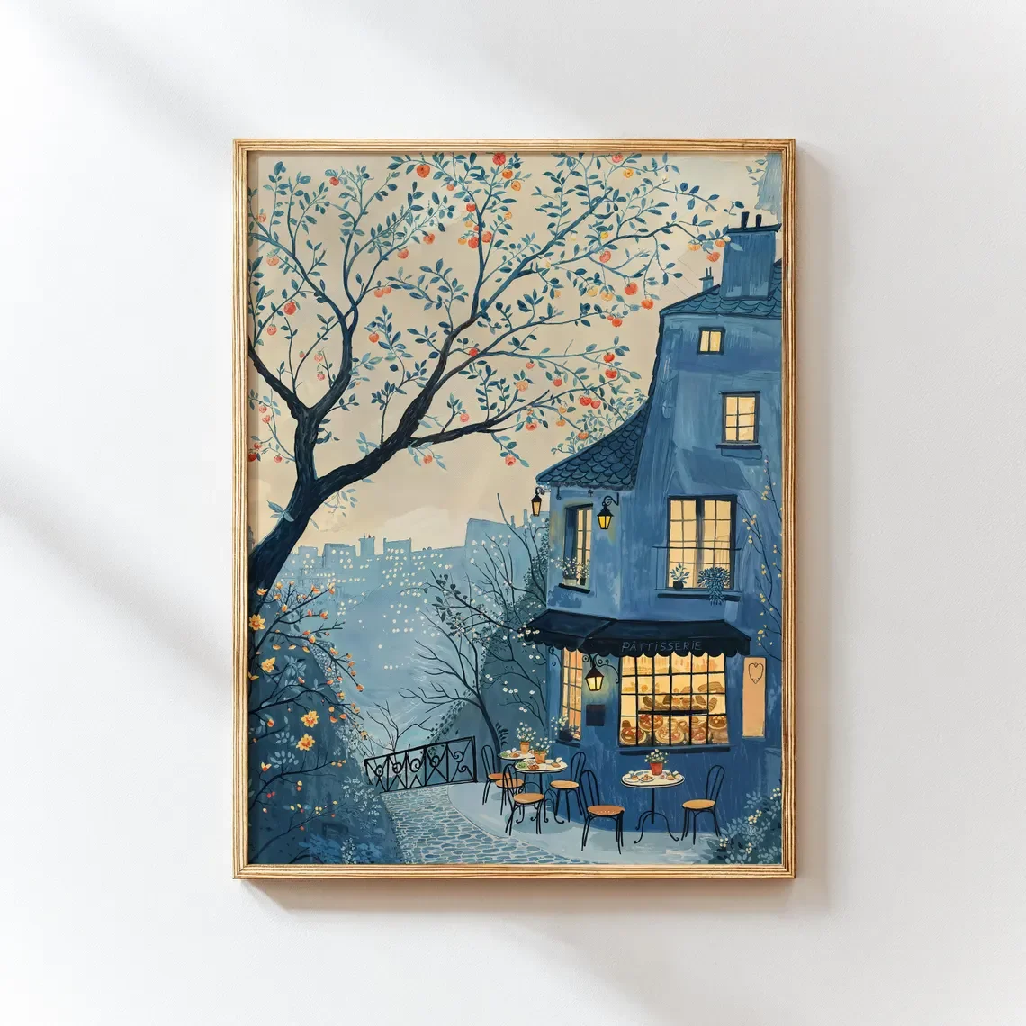 Impresión en acuarela de cafetería de París - Arte francés de ensueño, decoración de pared para comedor, arte de panadería francesa, póster de Montmartre