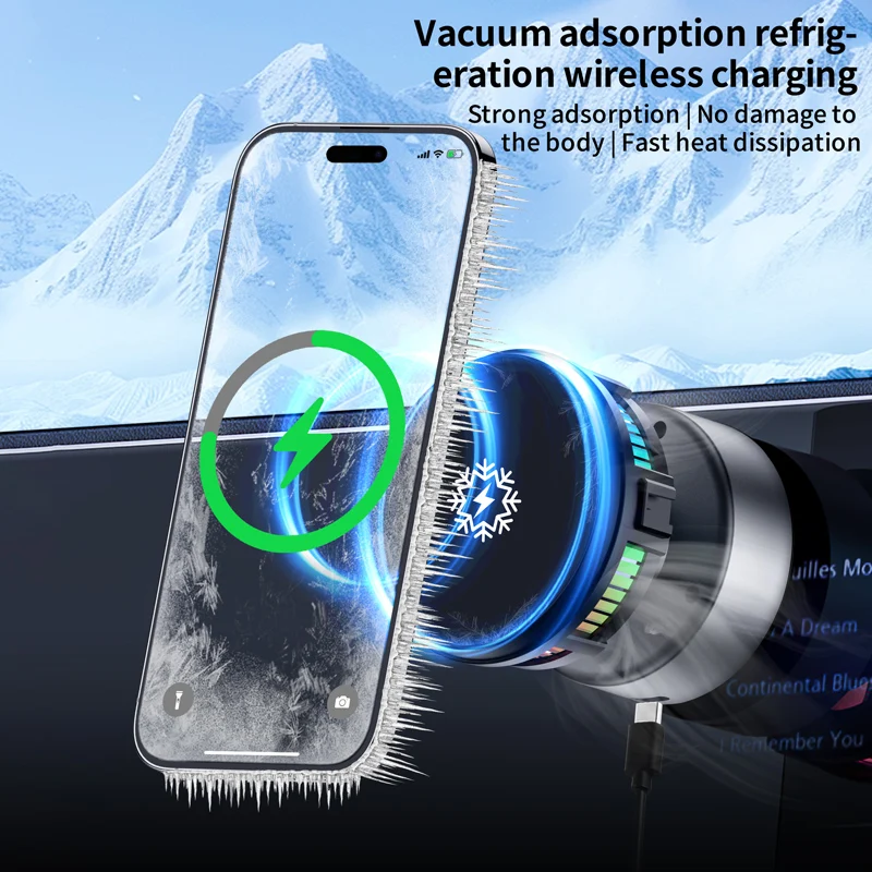 Mobile Phone Holder Strong Magnetic Vacuum Adsorption Semiconductor Cooling Heat Dissipation Wireless Charging Car Phone Holder