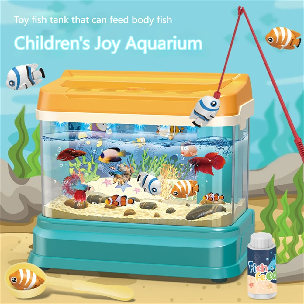 Children's pretend play electric fishing underwater world mini aquarium simulation magnetic fishing educational toy set gift