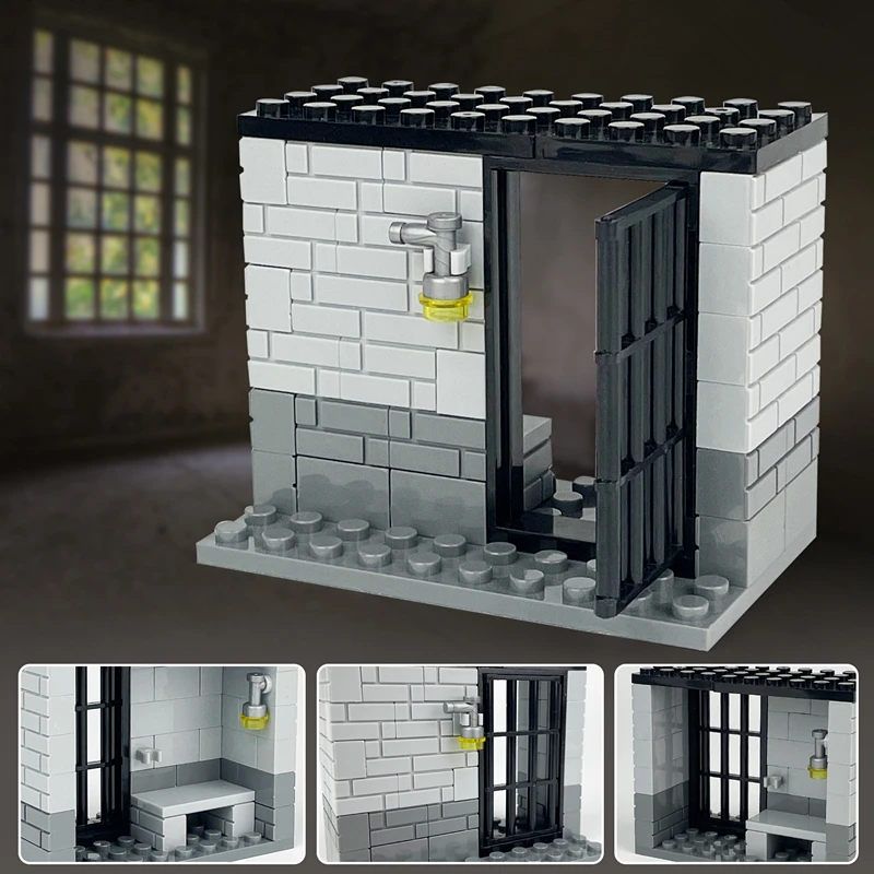 NEW Militarys Scene Prison Jail Sea Prisoner Police Station Wire Mesh Cage Basketball Stands Building Blocks Model Sets Bricks