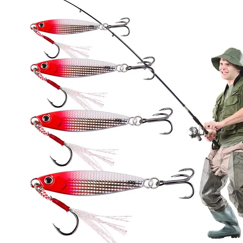 

Jigging Lures 4PCS Ice Fishing Jigs Kit Vertical Hard Swimbait Saltwater Spoon Lure Jig Fishing Lures With Assist Hook For Walle