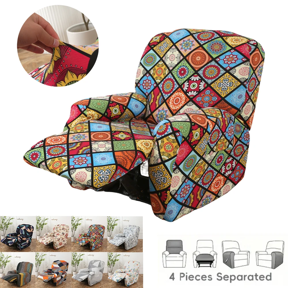 

1 Set Single Seat Anti Slip Recliner Sofa Covers Spandex Printed Stretch Chair Couch Slipcovers Furniture Protector Copri Divano