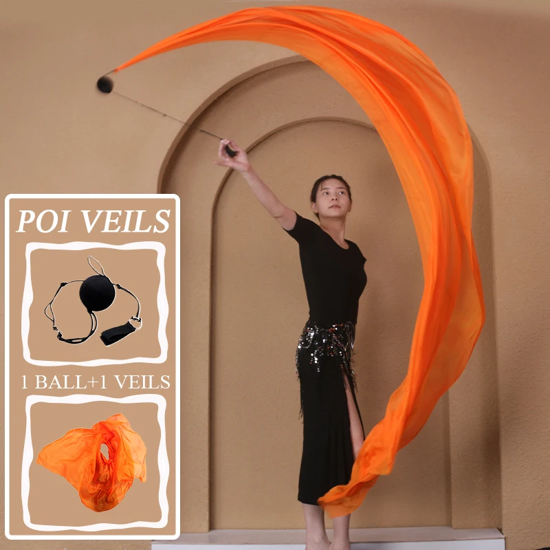 Velo di seta Palla a catena Donna Danza del ventre Velo di seta Streamer Stage Prpos Danza del ventre Palla lanciata Accessori per la danza del ventre Colore puro