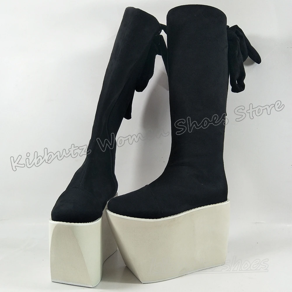 

Height Increasing Boots Knee High Platform Round Toe Lace-Up Mixed Color Slip-On Fashion Elegant Concise Sexy Luxury Shoes New