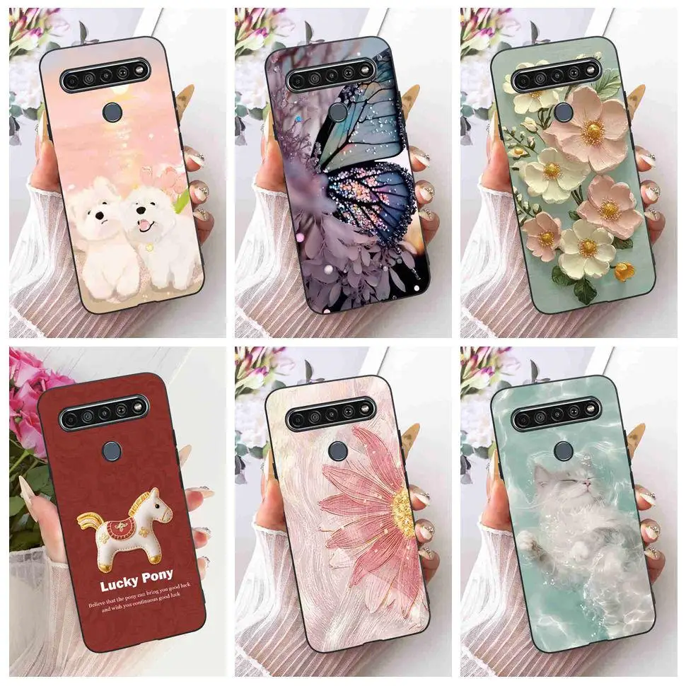 Funda para LG K61 2020 LMQ630EAW, elegante y hermosa funda negra de silicona TPU con estampado para LG K61 2020 k61 de 6,53 pulgadas, fundas para teléfono