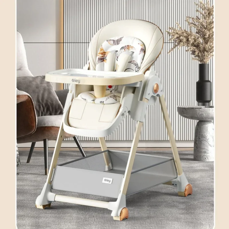 Multi-functional Portable Baby High Chair for Feeding Dining with Reclining Seat Silent Wheels Foldable children chair  עגלות