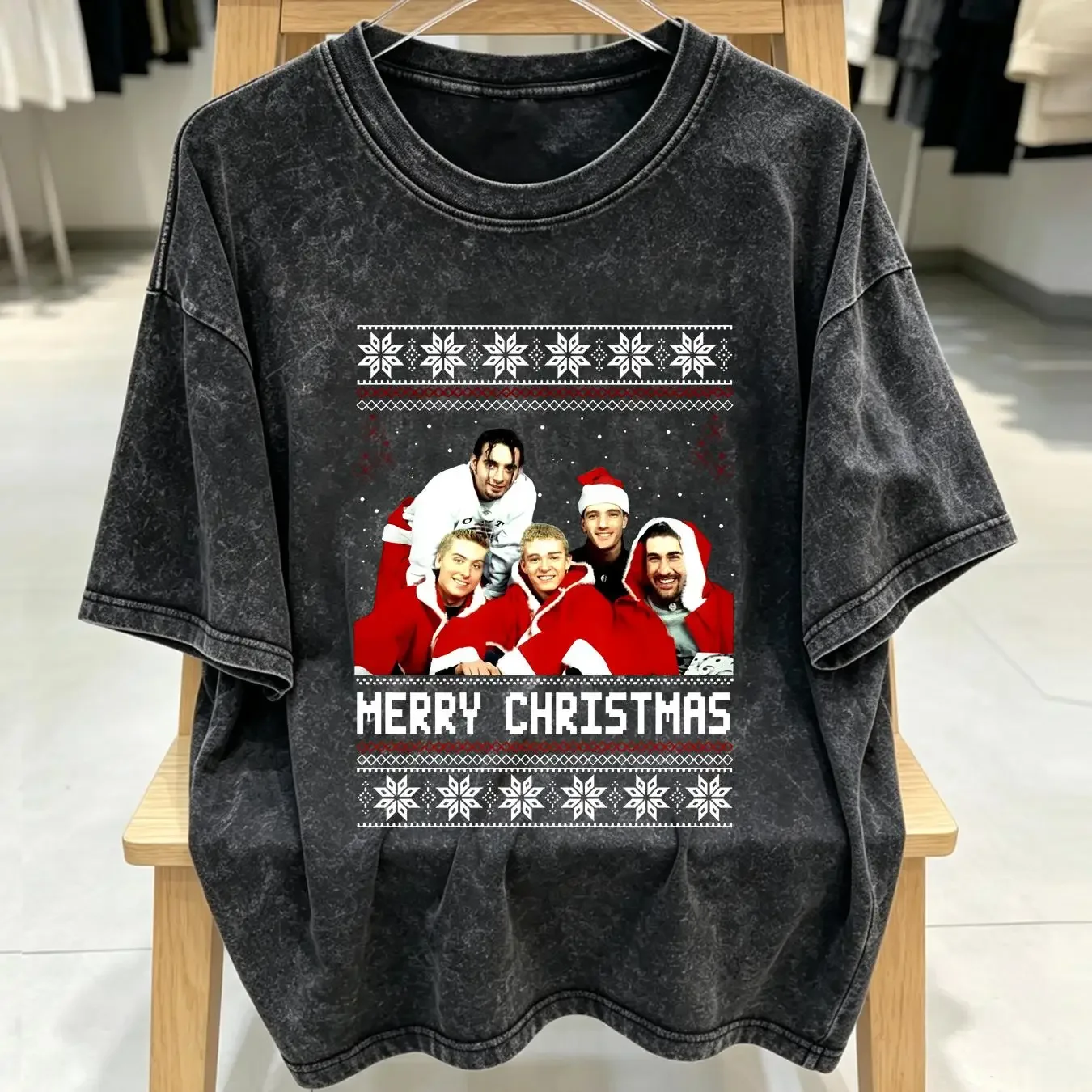 washed T Shirt NSYNC Merry Christmas And happy holiday Black Men S 4XL FN2115 vintage Washed Casual homme Stylish