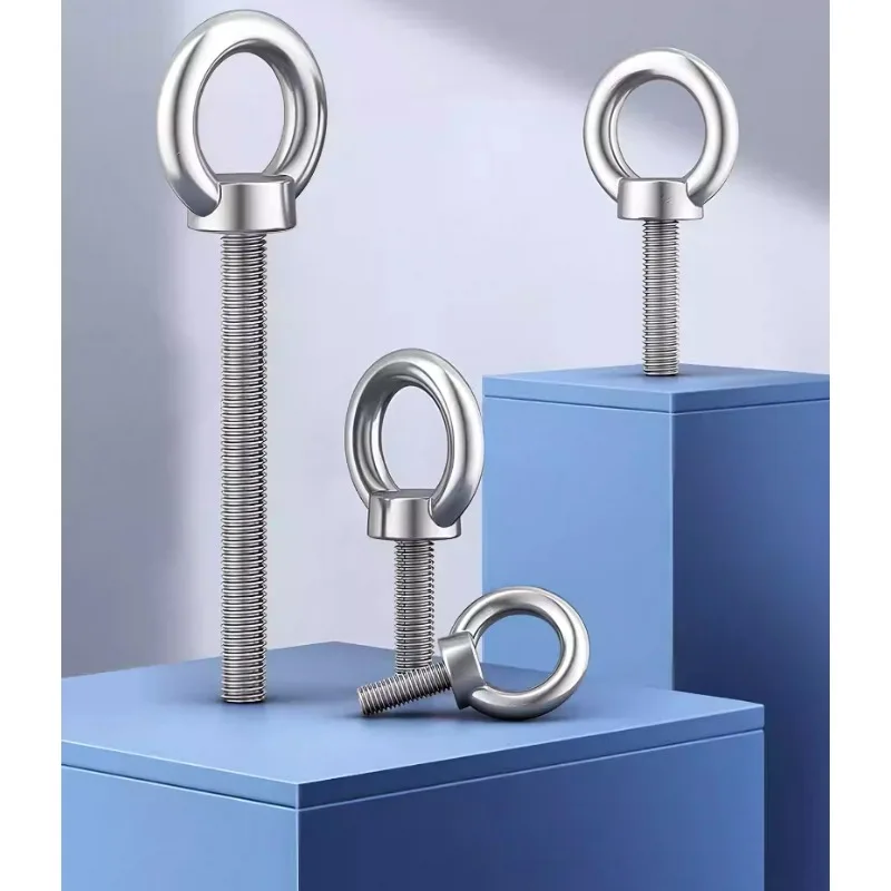 304 Stainless Steel Long Lifting Eye Bolts, O-Ring Round Head Lifting Screws M3 M4 M5 M6 M8 M10–M24