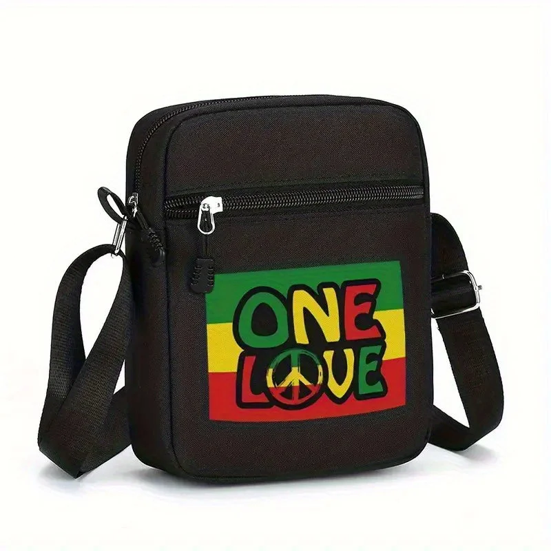 

ONE LOVE Rastafarian Flag Body Bag - Adjustable Strap, Durable Black Casual Bag, Unisex, Daily Use