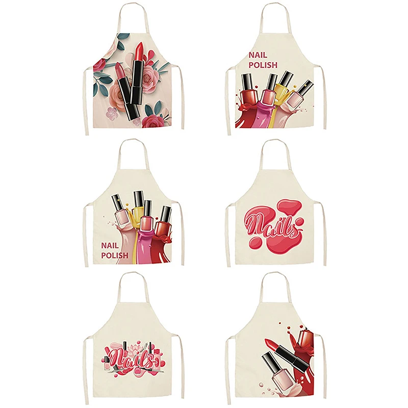 Nail Polish Lipstick Beauty Kitchen Women Apron Household Cleaning Cotton Linen Pinafore Salon Home Cooking Baking Adult BIb