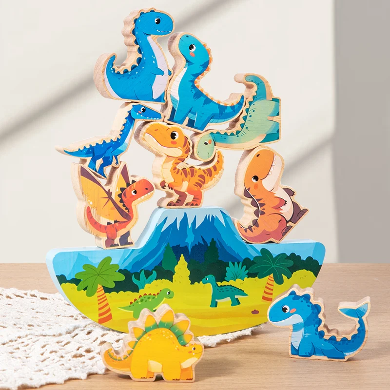 Wooden Balance Building Stacking Blocks Toys For Children Cute Animal Dinosaur Puzzle Board Games Montessori Toys for Kids Gifts