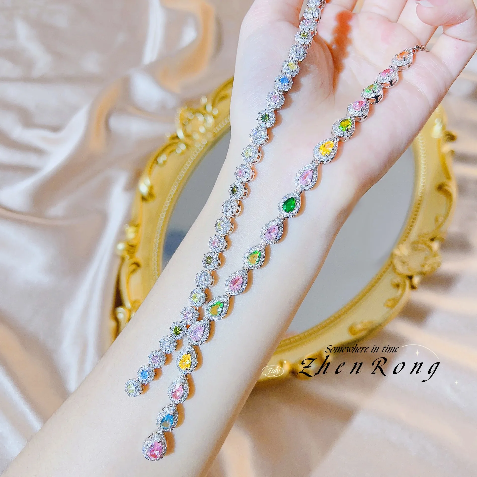 Foydjew Luxury Evening Dress Accessories Candy Color Tourmaline Necklaces Noble Jewelry Y-shaped Long Tassel Choker Necklace