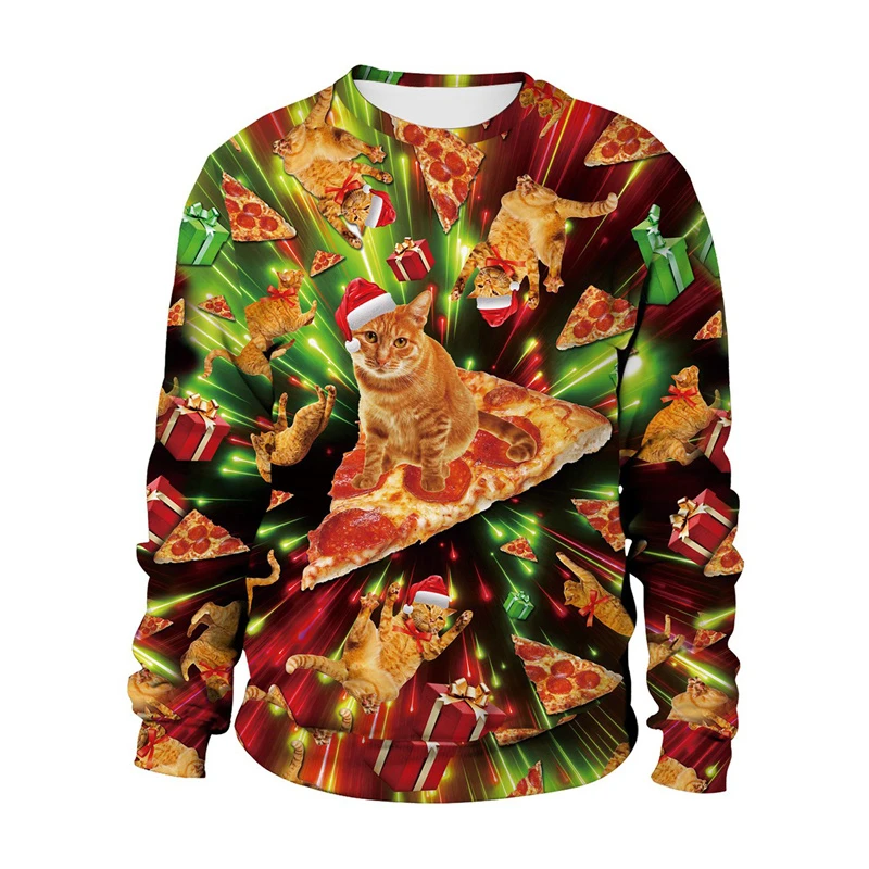 

Забавный уродливый рождественский свитер 2026 для мужчин и женщин, новый рождественский свитшот с рисунком кота и собаки, праздничный пуловер с круглым вырезом, толстовки
