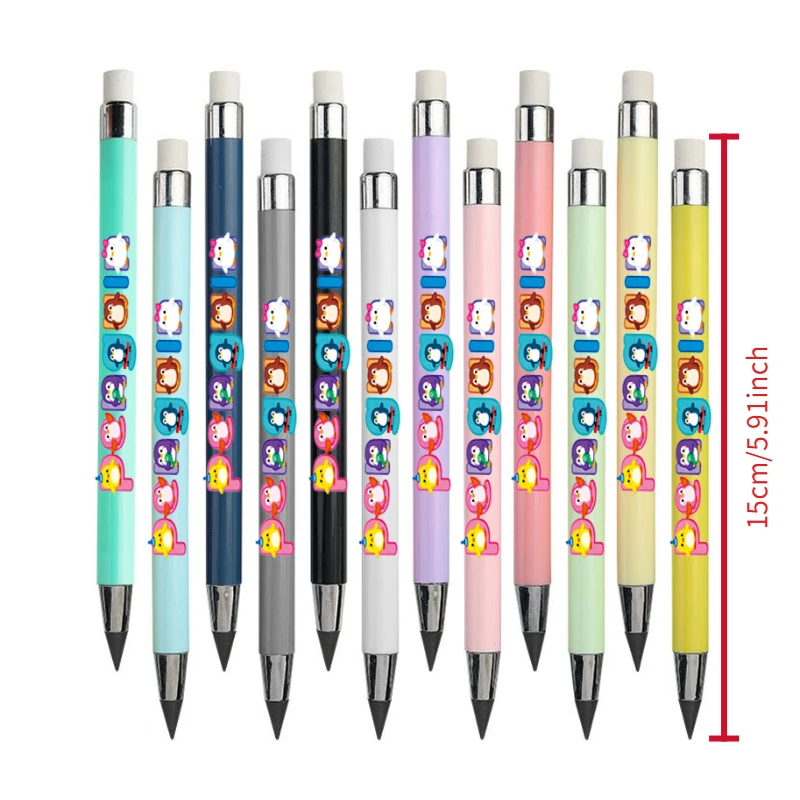 Confezione da 12 colori con motivo testo pinguino, matita eterna, colore macaron, non facile da rompere, matita per schizzi per studenti