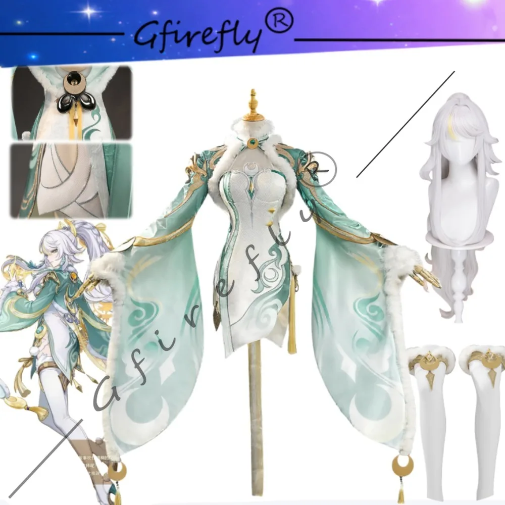 Zibai Cosplay Costume Set: Genshin Impact Exquisite Elegant White Qipao with Socks,Accessories Wig Party Comic Con Performance