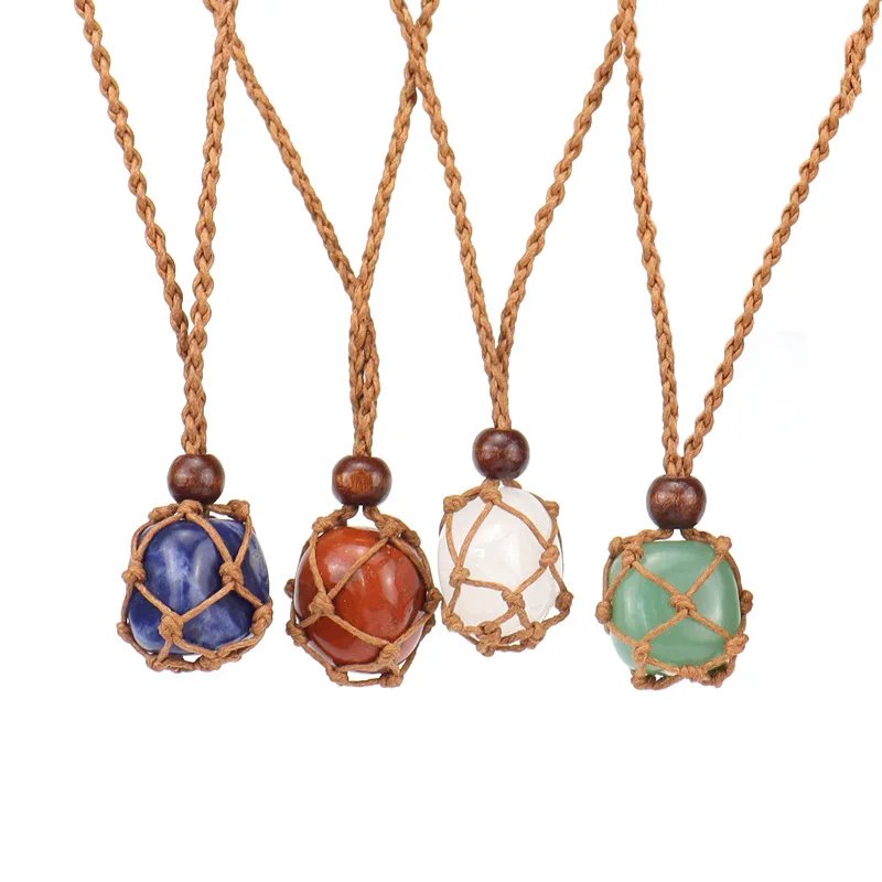 2pcs New Crystal Net Pouch Hand Woven Necklace Pendant Hanging Ornament