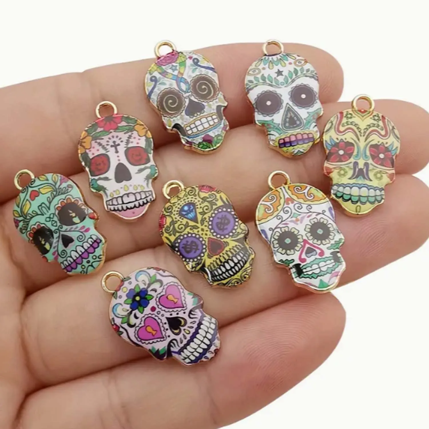 8/10pcs 14*22mm Colorful Skull Charms Alloy Halloween Decoration Pendants For DIY Bracelet Necklace Jewelry Making Accessories