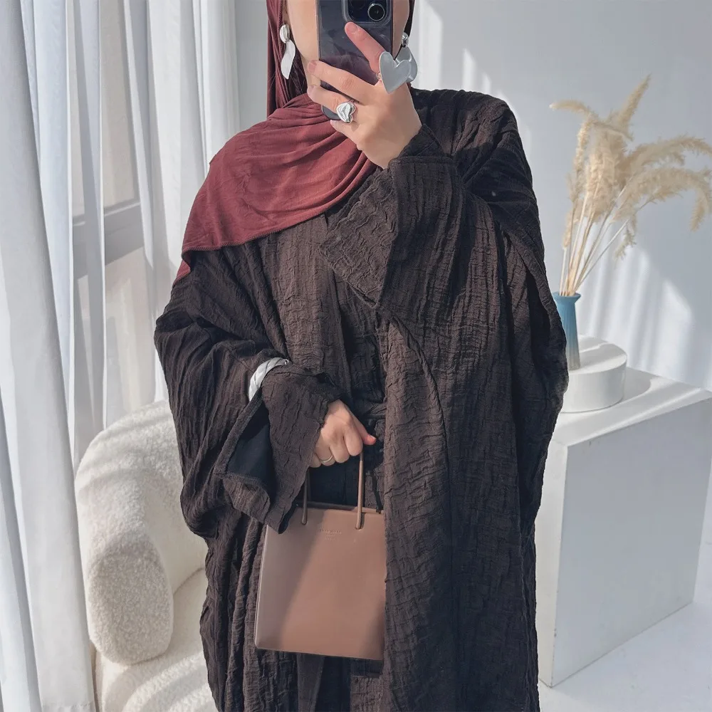 

Женский мусульманский комплект из 2 предметов: абайя и платье с жаккардовым принтом, на шнуровке, в дубайском стиле, для Рамадана, длинное платье, арабский длинный халат, марокканский кафтан